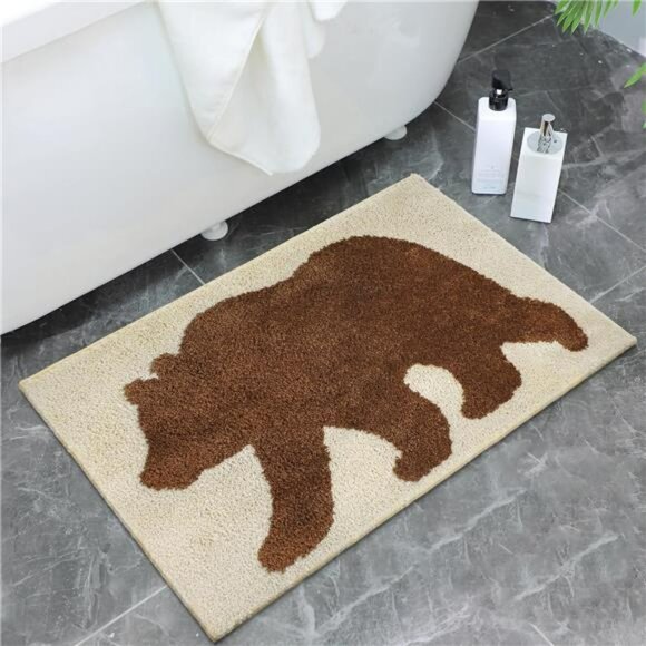 Rustic Bear Bathroom Rug Non Slip Cabin Lodge Farmhouse Soft Absorbent Floor Mat - Picture 1 of 7